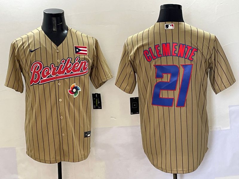 Men Puerto Rico #21 Clemente Brown Stripe Joint Name 2025 Nike MLB Jersey style 11